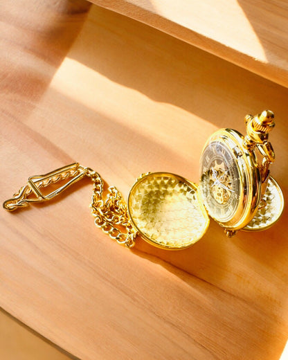 Grand Elegance Taschenuhr mit Doppeldeckel, Manuell, Goldfarben, mit Gravur als Geschenk