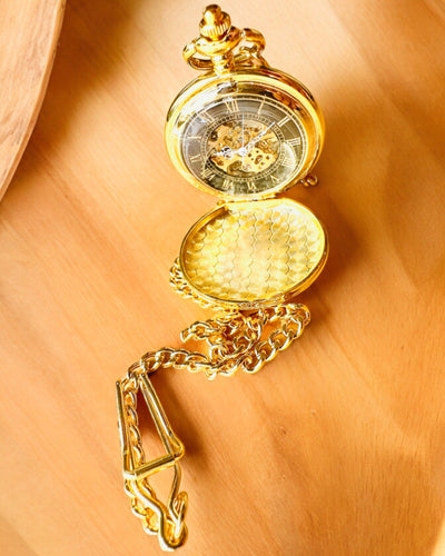 Grand Elegance Taschenuhr mit Doppeldeckel, Manuell, Goldfarben, mit Gravur als Geschenk