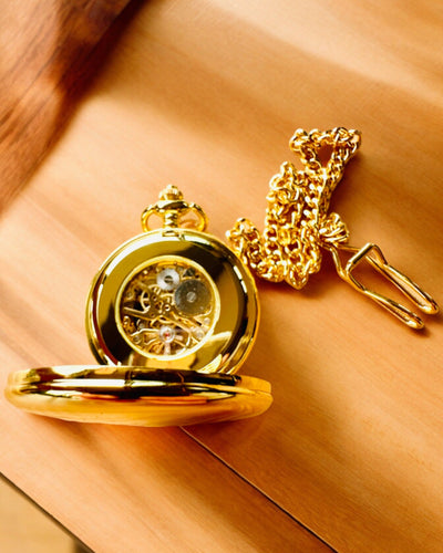 Grand Elegance Taschenuhr mit Doppeldeckel, Manuell, Goldfarben, mit Gravur als Geschenk