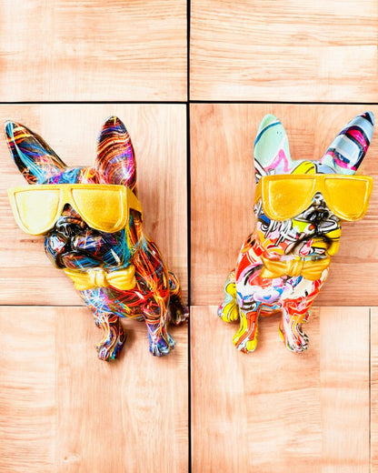 Bunter Bulldogge mit Brille - Einzigartige Innendekoration, dekorative Figur als Geschenk, Personalisierung mit Gravur
