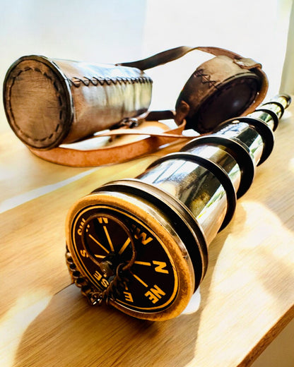 Premium-Fernrohr "Voyager" mit graviertem Fernrohr und Etui aus echtem Leder, Möglichkeit zur Personalisierung mit Gravur als Geschenk