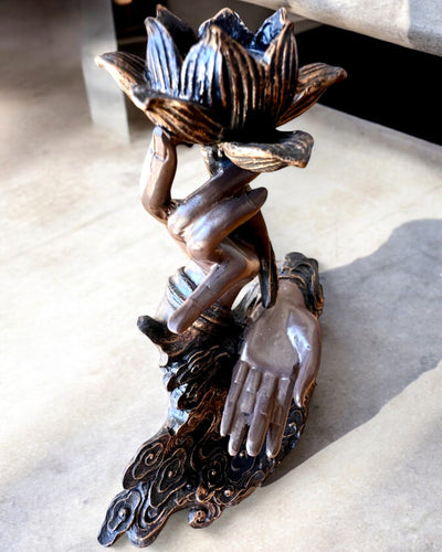 Mystische Hand, Räuchergefäß, Halter für Räucherstäbchen mit Rückfluss, Möglichkeit zur Personalisierung mit Gravur als Geschenk