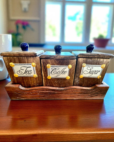 Set Royal Trio – Tee, Kaffee, Zucker aus Shisham-Holz, handgefertigt, mit Gravuroption als Geschenk