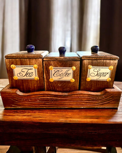 Set Royal Trio – Tee, Kaffee, Zucker aus Shisham-Holz, handgefertigt, mit Gravuroption als Geschenk