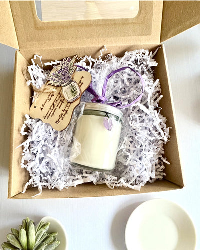 Intentionale Sojakerze Amethyst – Ruhe, Harmonie und Reinigung, 250 ml, Personalisierung als Geschenk möglich