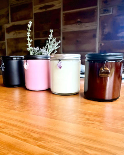 Intentionale Sojakerze Rosenquarz – Liebe, Harmonie und Herzensfrieden, 250 ml, personalisierbar als Geschenk