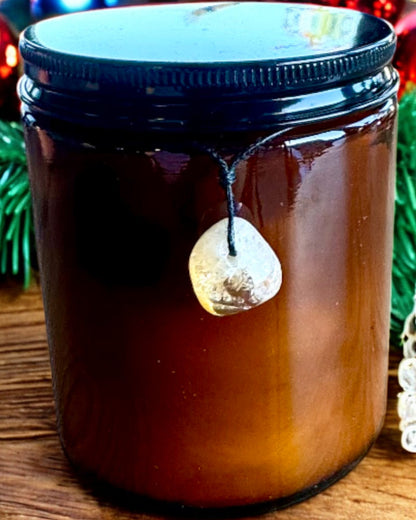 Intentionale Sojakerze 250 ml mit Naturstein – wählen Sie Ihre Energie: Citrin oder Granat, Personalisierung mit Gravur als Geschenk