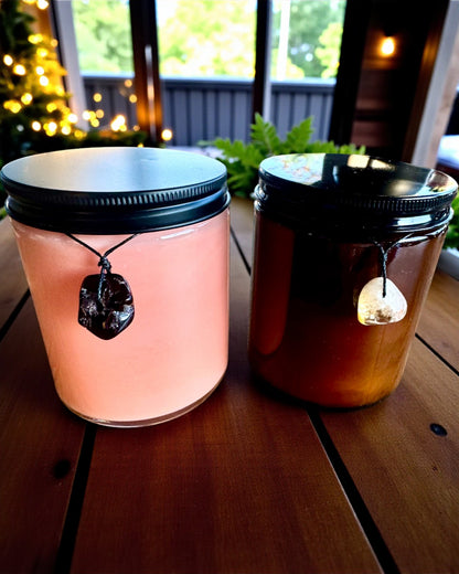 Intentionale Sojakerze 250 ml mit Naturstein – wählen Sie Ihre Energie: Citrin oder Granat, Personalisierung mit Gravur als Geschenk