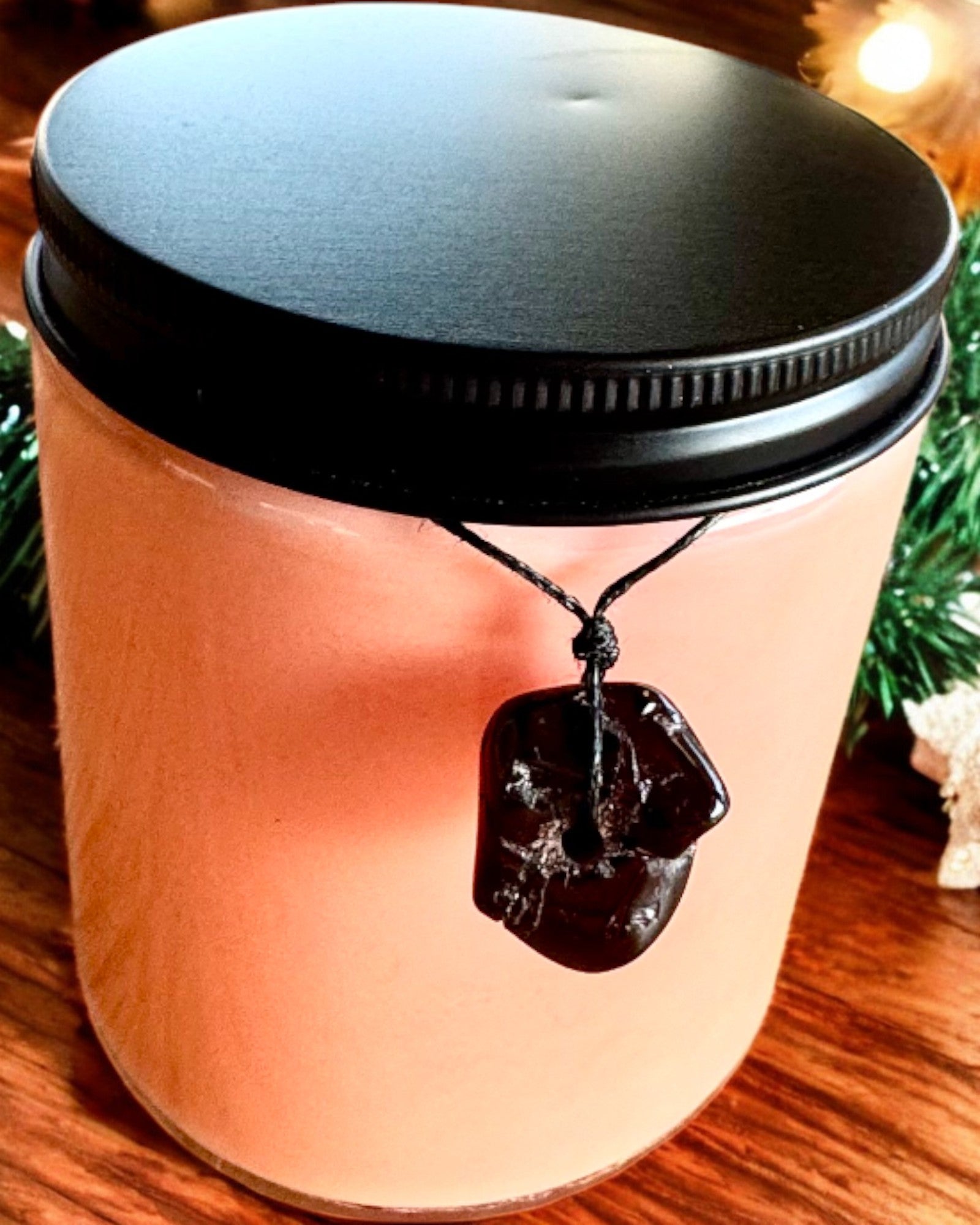 Intentionale Sojakerze 250 ml mit Naturstein – wählen Sie Ihre Energie: Citrin oder Granat, Personalisierung mit Gravur als Geschenk