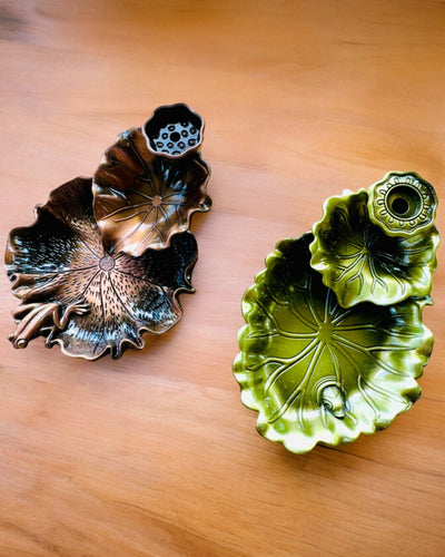 Eleganter Metallhalter für Räucherstäbchen Lotusblatt - 4 Varianten zur Auswahl, Möglichkeit der Personalisierung mit Gravur als Geschenk