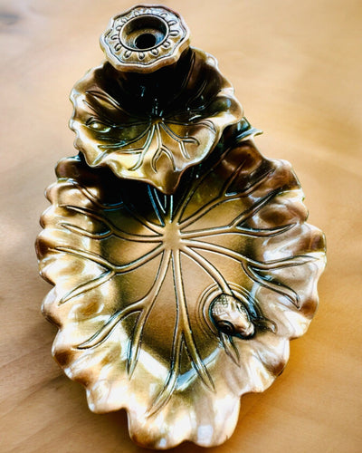 Eleganter Metallhalter für Räucherstäbchen Lotusblatt - 4 Varianten zur Auswahl, Möglichkeit der Personalisierung mit Gravur als Geschenk