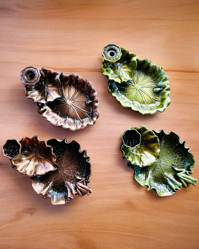 Eleganter Metallhalter für Räucherstäbchen Lotusblatt - 4 Varianten zur Auswahl, Möglichkeit der Personalisierung mit Gravur als Geschenk