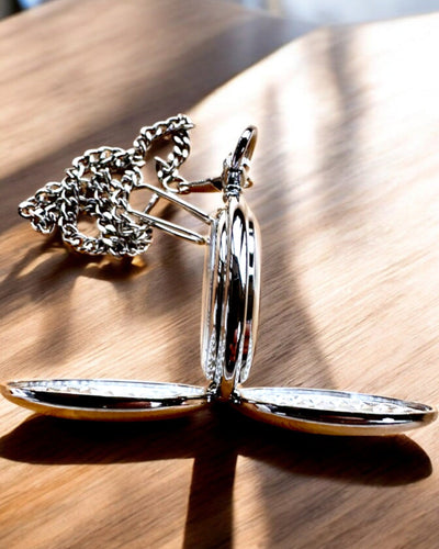 Klassische mechanische Taschenuhr mit Doppeldeckel, manuell, silberfarben