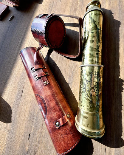 Königliches Fernrohr „Voyager 1818“ – Exklusiv, Messing, 83 cm, handgefertigt, Etui aus echtem Leder – Sammleredition, Personalisierung mit Gravur als Geschenk