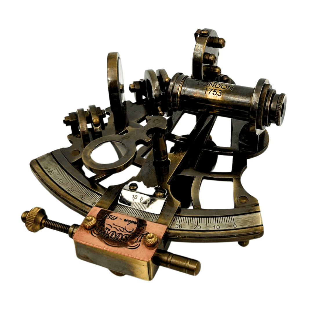 Retro-Sextant aus Messing im Lederetui - Elegantes Navigationsinstrument mit Gravurmöglichkeit - Ideales Geschenk für Liebhaber der Seefahrt und Geschichte - Maße 13x12x7 cm