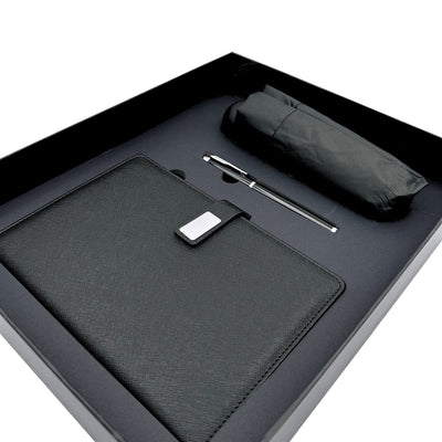 Elegantes Geschenkset - Ledernotizbuch mit Regenschirm und Kugelschreiber in Geschenkbox - EE12