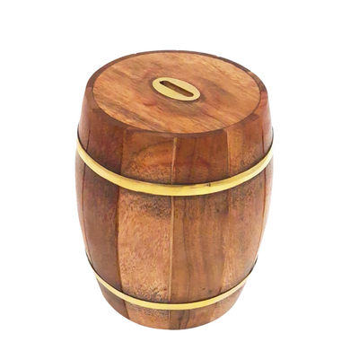 Große Holz-Spardose Fass – zu öffnen Retro - DNU-002