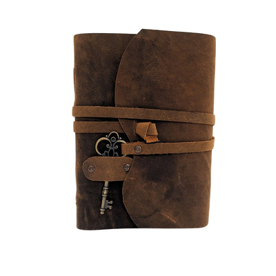 Retro-Leder-Notizbuch mit Schlüssel und Riemen, 200 Seiten, 18 x 13 cm - AH02