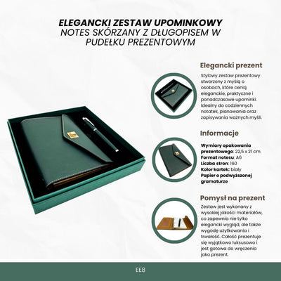 Elegantes Geschenkset - Ledernotizbuch mit Kugelschreiber in Geschenkbox – Premium – EE8
