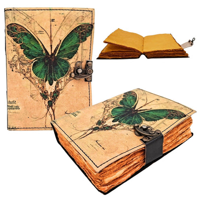 Retro-Ledernotizbuch Schmetterling - Ziegenleder 200 Seiten - AH20