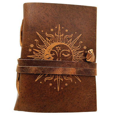 Vintage-Ledernotizbuch 200 Seiten - Sonne und Mond - Büffelleder – H038