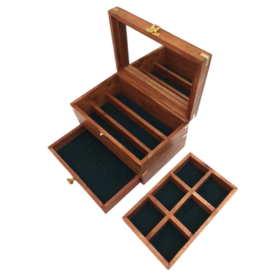 Große Holzschatulle für Schmuck – Organizer mit Spiegel - DNU-022