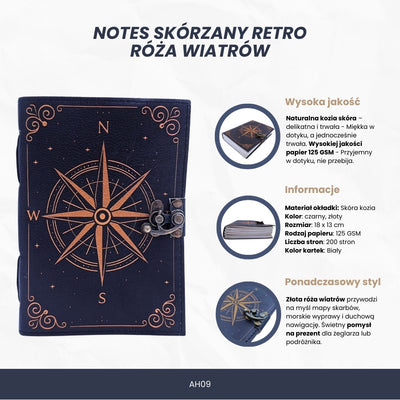 Retro-Leder-Notizbuch Windrose – Geschenk für einen Segler - AH09