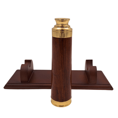 Messing-Holz-Fernrohr auf elegantem Holzsockel – Retro-Dekoration – CER029