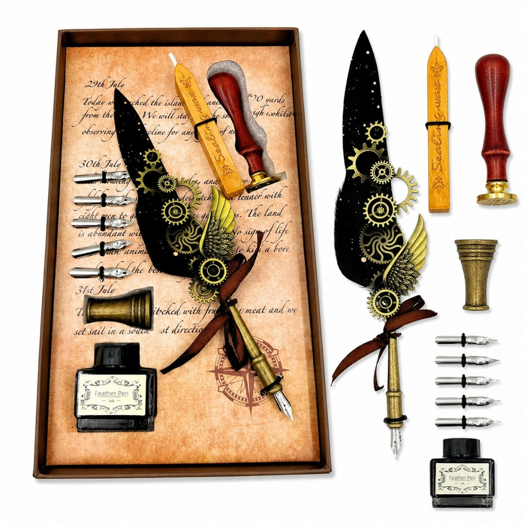 Premium-Kalligrafie-Set Gänsefeder - 6 Schreibfedern Siegel Federhalter - EE16