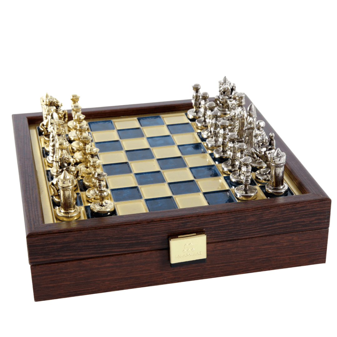 Elegante Premium-Messingschachfiguren 20x20cm Byzanz mit personalisierter Gravur - ideales Geschenk für Schachspieler und Geschichtsinteressierte - handgefertigte Figuren in goldener und silberner Ausführung