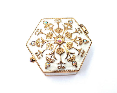 Reich verziertes kleines Geschenk-Metallkästchen mit Kristallen - B0035-08WH