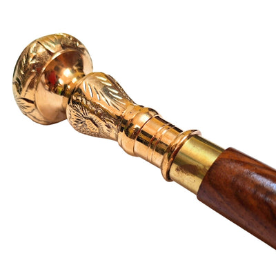 Eleganter faltbarer Gehstock mit Messinggriff - Brauner Holzgehstock mit Gravurmöglichkeit - Ideales Geschenk für Senioren im Retro-Stil - Maximale Länge 96 cm