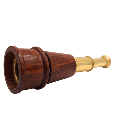 Messing-Holz-Fernrohr auf elegantem Holzsockel – Retro-Dekoration – CER029