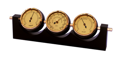 Exklusive Wetterstation Fischer - Barometer Hygrometer Thermometer - Messing Mahagoni – 7894-22