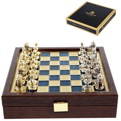 Elegante Premium-Messingschachfiguren 20x20cm Byzanz mit personalisierter Gravur - ideales Geschenk für Schachspieler und Geschichtsinteressierte - handgefertigte Figuren in goldener und silberner Ausführung