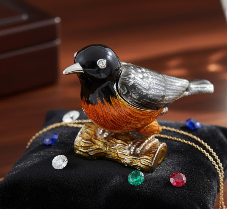 Außergewöhnliches kleines Metallkästchen, mit Kristallen verziert - Vogel - B0192-02