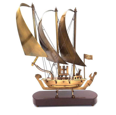 Großes Messingschiff auf Holzsockel - 38cm - N-3615B