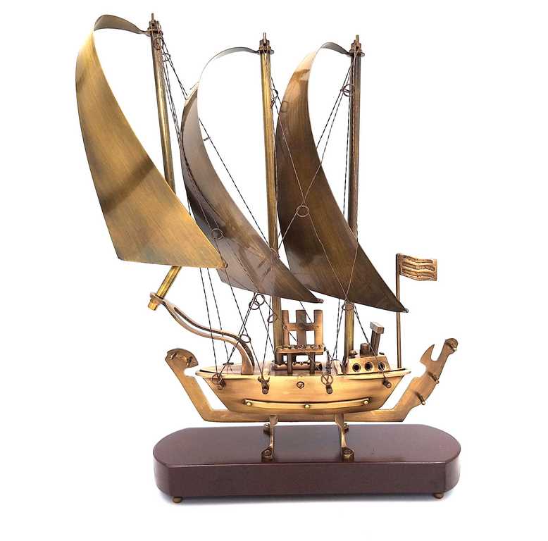 Großes Messingschiff auf Holzsockel - 38cm - N-3615B