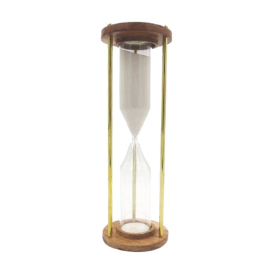 Sanduhr aus Messing und Holz 30min mit Möglichkeit zur Personalisierung durch Gravur - elegantes Geschenk für jeden Anlass, Höhe 30,5cm, weißer Sand, klassische Materialien