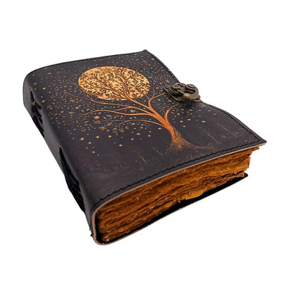 Leder-Notizbuch Vintage Retro Baum und Mond, 200 Seiten – AH08