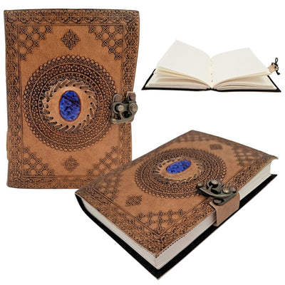 Retro-Ledernotizbuch mit Stein - Büffelleder - AH16