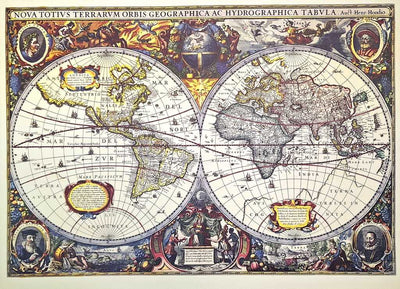 Weltkarte 1630 - J. Hondius Reprint - M1630 - Geschenk für Historiker