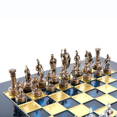 Luxuriöses Messing-Schachspiel 28 x 28 cm – exklusives Geschenk - S3BBLU
