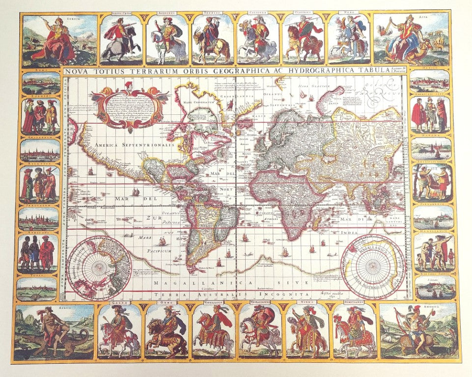 Historische Weltkarte Piscator 1652 r. - Abmessungen 56 x 45 cm - M1652