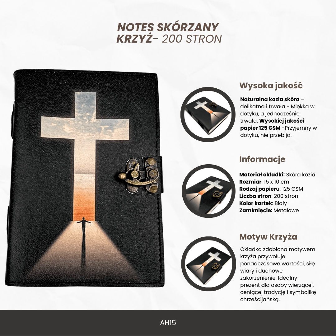Ledernotizbuch religiöses Kreuz - 200 Seiten - AH15