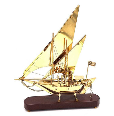 Messingschiff auf Holzsockel 43cm - N-4453