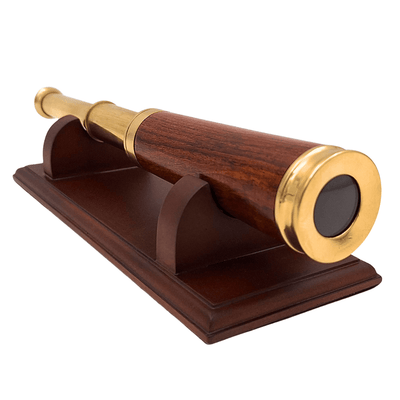 Messing-Holz-Fernrohr auf elegantem Holzsockel – Retro-Dekoration – CER029