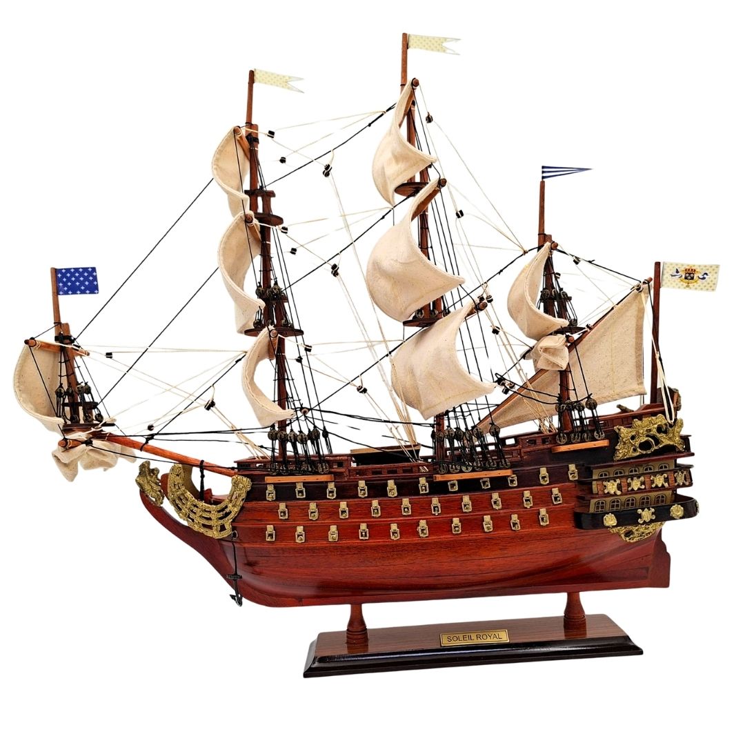 Segelschiffmodell Soleil Royal, montiert, 46 cm - handgefertigt aus exotischem Holz mit Möglichkeit zur Personalisierung durch Gravur