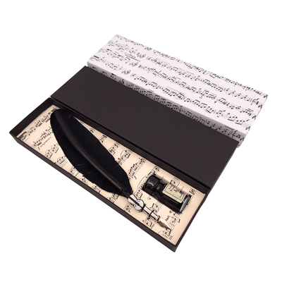 Kalligrafie-Set - schwarze Gänsefeder mit Schreibfeder + Tinte - 1027