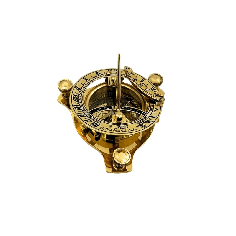 Dollond-Kompass aus Messing in einer Holzschachtel mit Sonnenuhr-Funktion - Ideal als Geschenk mit Gravurmöglichkeit - Antiker Stil, Maße 7,5 x 7,5 x 3 cm